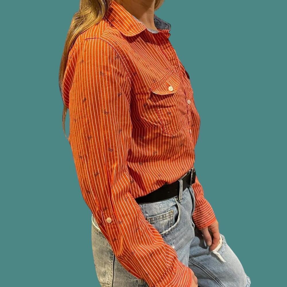 Y2K orange button up butterfly blouse size small - Picture 3 of 8